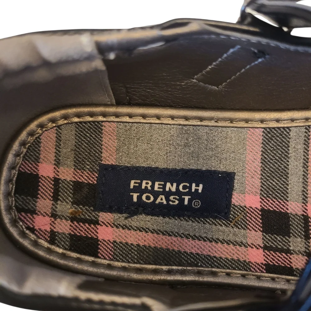 French Toast Shoes Mary Janes‎ Black With Pink Plaid Lining Toddler Size 5